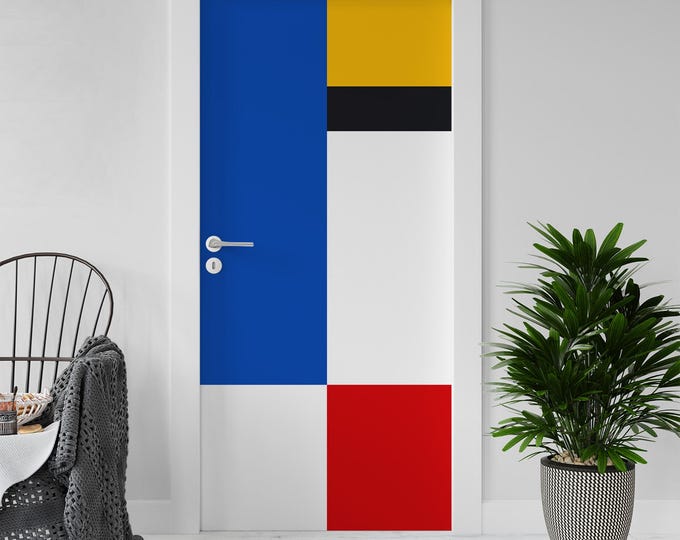 Sticker Decal for Door, Window, Fridge, Bauhaus Mondrian03, Peel and Stick PVC