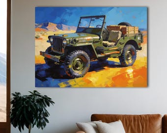 1942 Willys Jeep Canvas Art – Vintage WWII Military Vehicle Painting