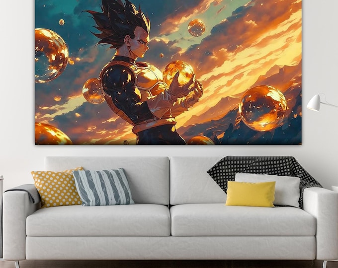 Vegeta Dragon Ball Canvas Print, Anime Comic Art, Ready to Hang