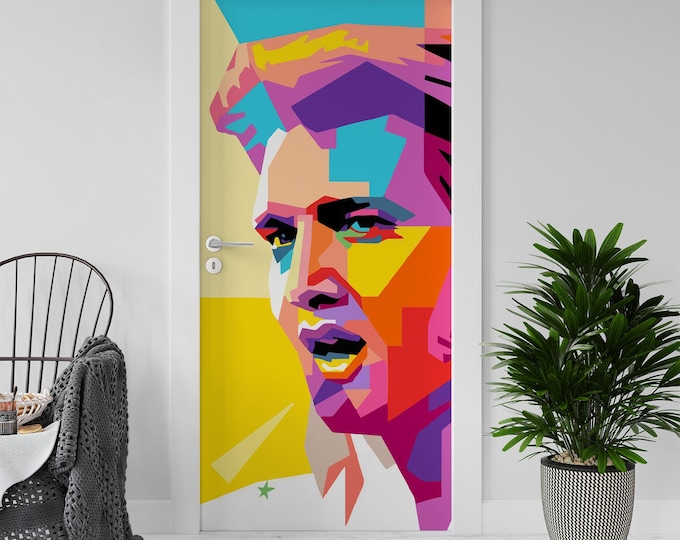 Sticker Decal for Door, Window, Fridge, Elvis Pop Reproduction, Peel and Stick PVC