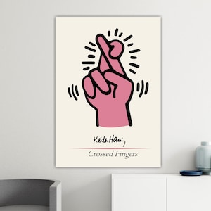 Stampa di Keith Haring, riproduzione artistica, Crossed fingers. Poster o Quadro da appendere per decorare la tua casa. Idea regalo