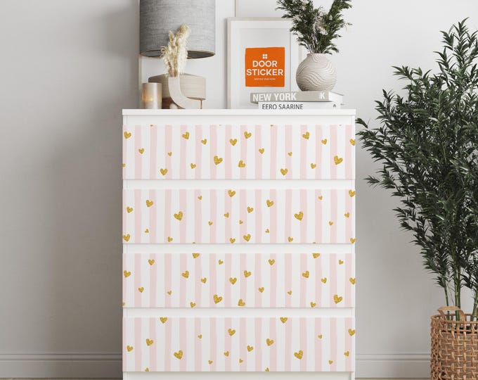 Personalized adhesives IKEA MALM dresser overlay, Hearts, Coverings for 2, 3, 4, 6 drawers
