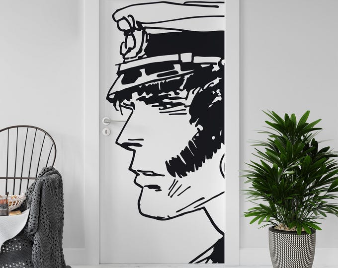 Sticker Decal for Door, Window, Fridge, Corto Maltese Captain Reproduction, Peel and Stick PVC
