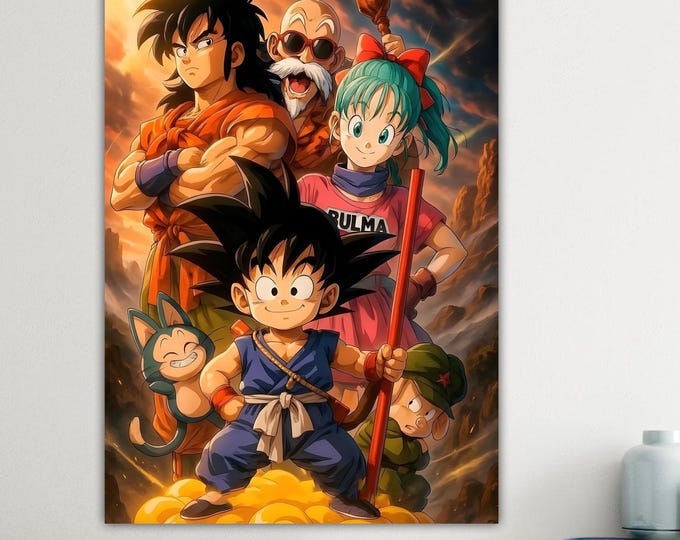 Dragon Ball Goku Bulma Roshi Anime Manga Canvas Print, Retro Fan Art Poster