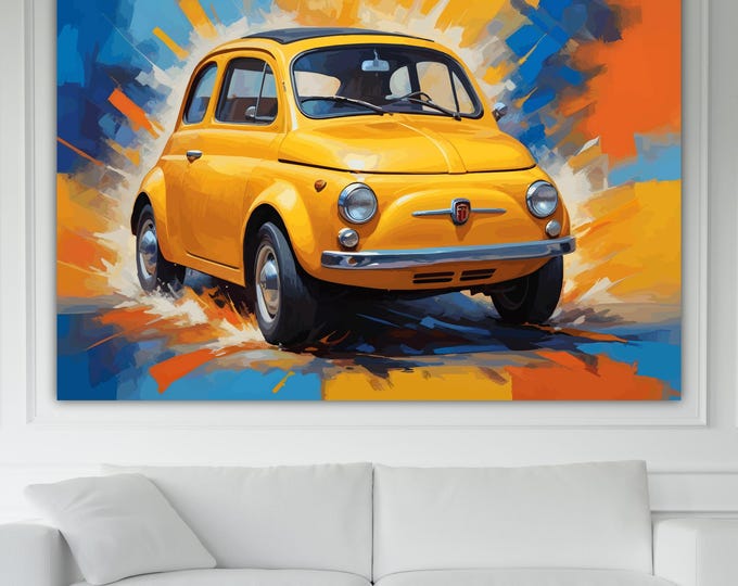 Vintage Car inspired to Fiat 500 Canvas Print: Automotive Reproduction Ready to Hang