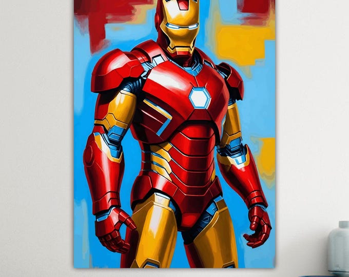 Iron Man SuperHero Art Reproduction Canvas Print: Handmade Anime Art, Ready to Hang