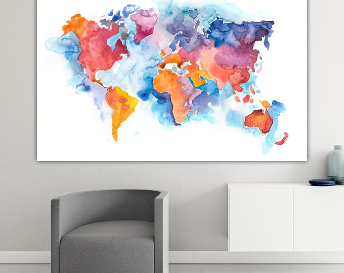 World Map Canvas Print: White background, Art Deco Reproduction, Ready to hang