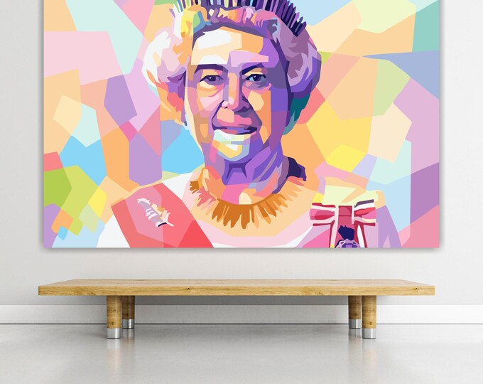 Queen Elizabeth Pop Portrait, Canvas Art Print: Reproduction on Canvas Ready to Hang
