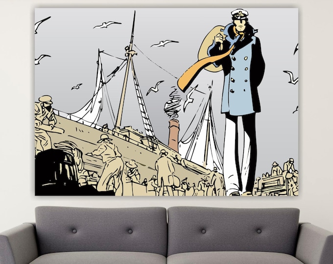 Corto Maltese Harbour, Pint on canvas, poster or ready to hang, art deco