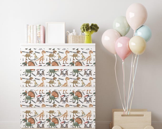 Personalized adhesives IKEA MALM dresser overlay, Dinos for kids, Coverings for 2, 3, 4, 6 drawers