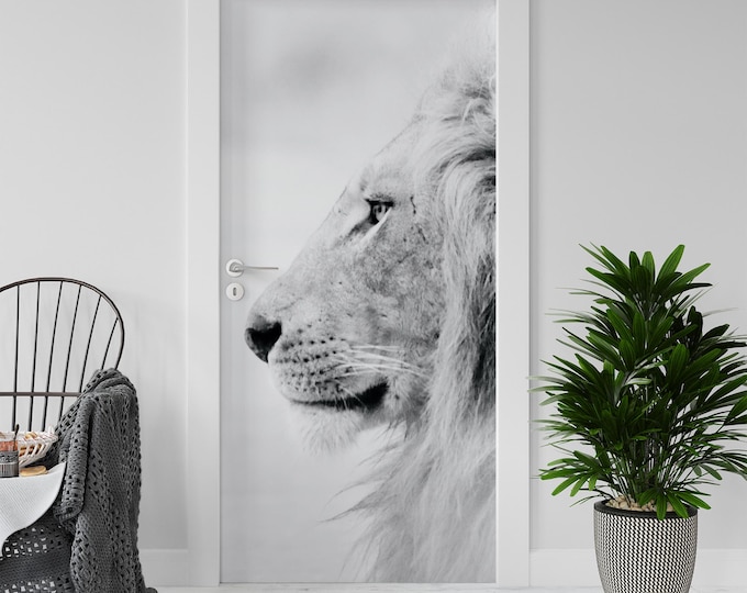 Sticker Decal for Door, Window, Fridge, White Lion, Peel and Stick PVC Self-adhesive Wrap