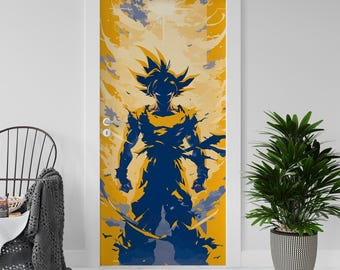 Sticker Decal for Door, Manga Dragon Ball Goku Super sayan, Peel and Stick PVC
