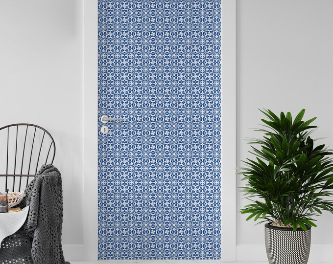 Sticker Decal for Door, Window, Fridge, Sorrento Blue Tiles, Peel and Stick PVC