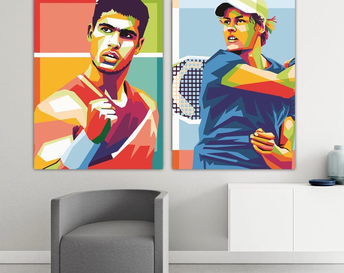 Alcaraz Sinner Set of two: Ready to Hang or Rolled Canvas Tennis Top Players