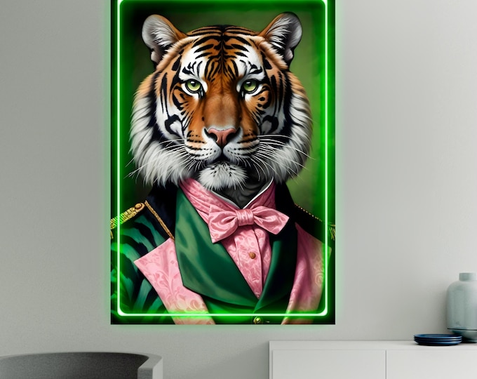 Tiger Reproduction Neon Art: Pop art LED sign, ready to hang, Canvas Print