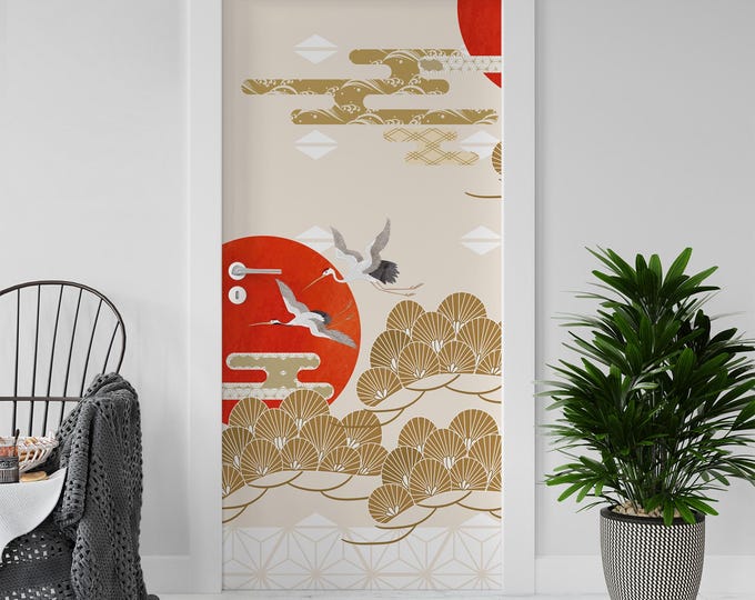 Sticker Decal for Door, Window, Fridge, Japan Decoration Sunset, Peel and Stick PVC