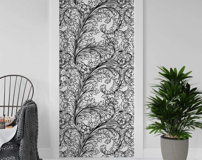 Sticker Decal for Door, Window, Fridge, Damask Effect, Peel and Stick PVC