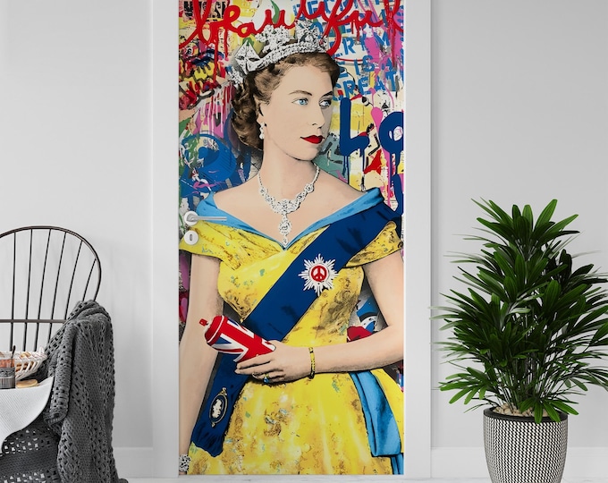 Sticker Decal for Door, Window, Fridge, The Queen UK Banksy, Peel and Stick PVC