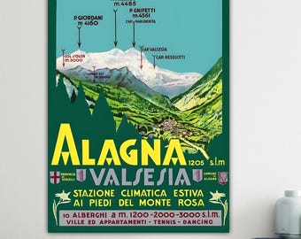 Valsesia, Italy, Ski Vintage Artistic Reproduction Canvas Print: Handmade italian art