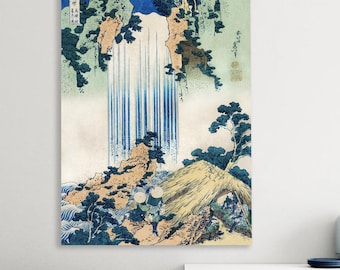 Hokusai Japanese Art Canvas Print: Mino Waterfall Handmade Italian Art Reproduction