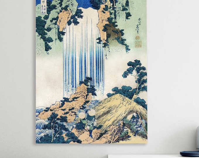 Hokusai Japanese Art Canvas Print: Mino Waterfall Handmade Italian Art Reproduction