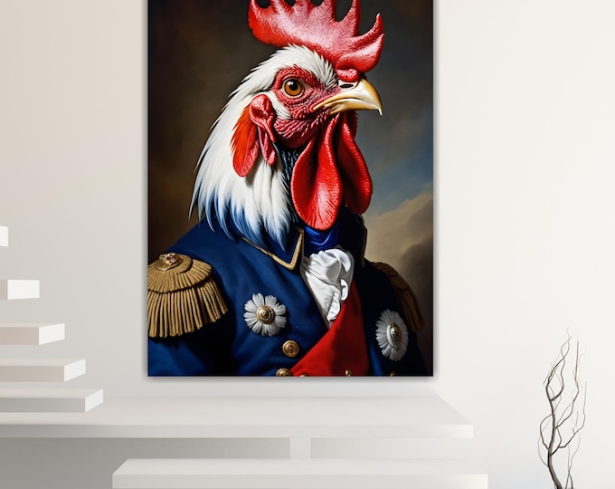 French Rooster Noble Fashion Canvas Print: Pop Art Reproduction, Ready to Hang