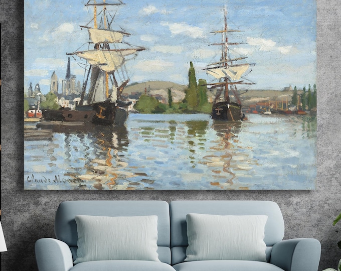 Monet Ships Canvas Print: Art Reproduction, Ready to Hang or Rolled Canvas