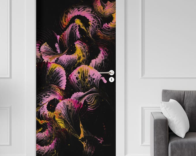 Sticker Decal for Door, Window, Fridge, Fuxia Flowers decoration, Peel and Stick PVC