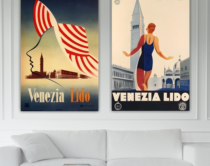 Venice Vintage Set of two: vintage painting Ready to Hang or Rolled Canvas