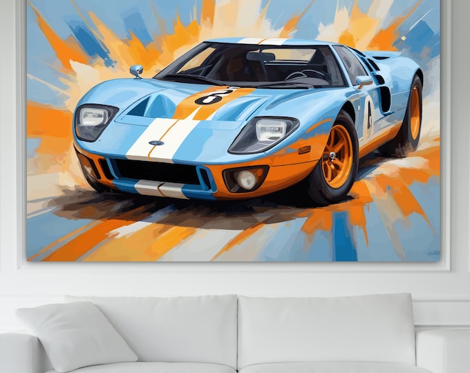 Vintage Car inspired to Ford GT40 Canvas Print: Automotive Reproduction Ready to Hang