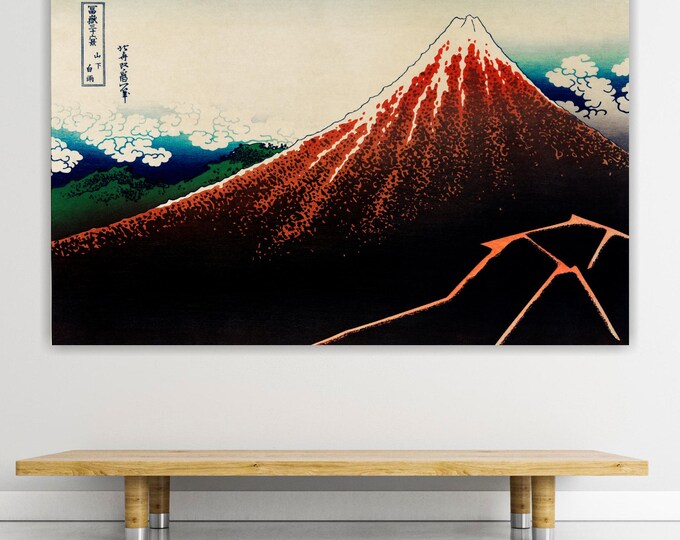 Hokusai Japanese Art Canvas Print: Mount Fuji Red Handmade Italian Art Reproduction