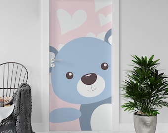 Sticker Decal for Door, Window, Fridge, Pink Bear, Peel and Stick PVC