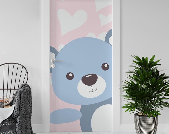 Sticker Decal for Door, Window, Fridge, Pink Bear, Peel and Stick PVC