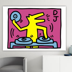 Stampa su tela Keith Haring, Riproduzione artistica DJ. Poster o Quadro da appendere, Decorazione per interni. Idea regalo per lui lei.