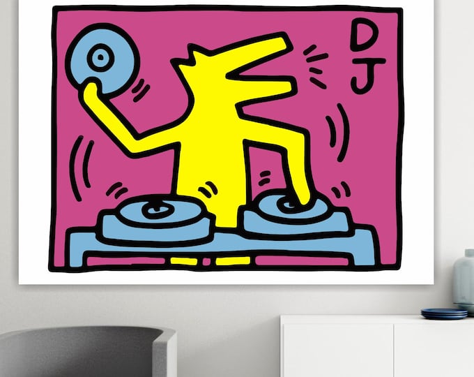 Keith Haring DJ Canvas Print: Pop Art Reproduction, Ready to Hang or Rolled Canvas