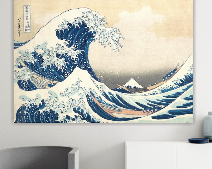 Hokusai Japanese Art Canvas Print: Great Wave Handmade Italian Art Reproduction