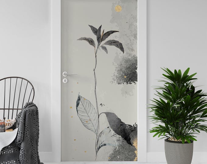 Sticker Decal for Door, Window, Fridge, Flower decoration grey, Peel and Stick PVC