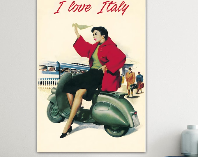 Campari I Love Italy Vintage Artistic Reproduction Canvas Print: Handmade italian art