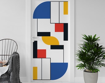 Sticker Decal for Door, Window, Fridge, Bauhaus Mondrian06, Peel and Stick PVC