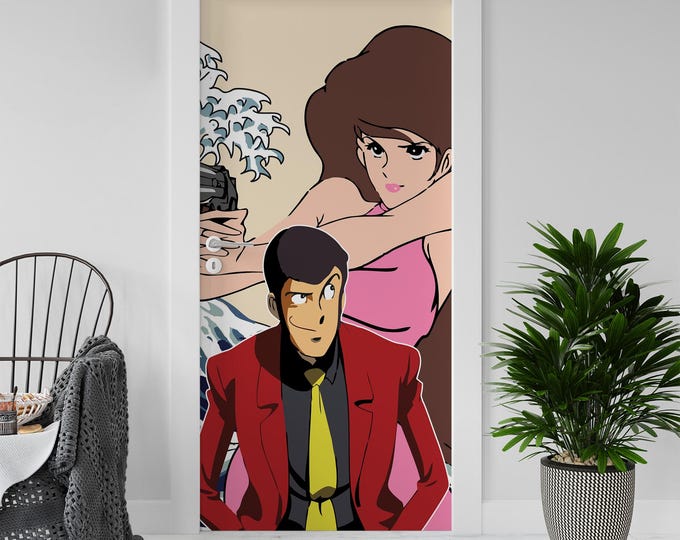 Sticker Decal for Door, Window, Fridge, Lupin Hokusai Reproduction, Peel and Stick PVC