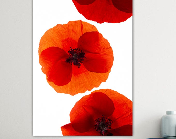 Handmade Red Poppy Canvas Print: Modern Floral Wall Art