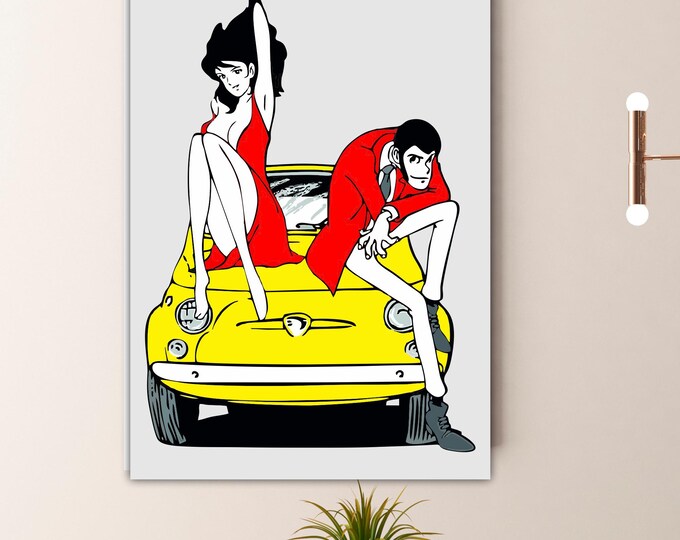 Fujiko Lupin Fiat Canvas Print: Comic Art Reproduction Ready to Hang or Rolled Canvas