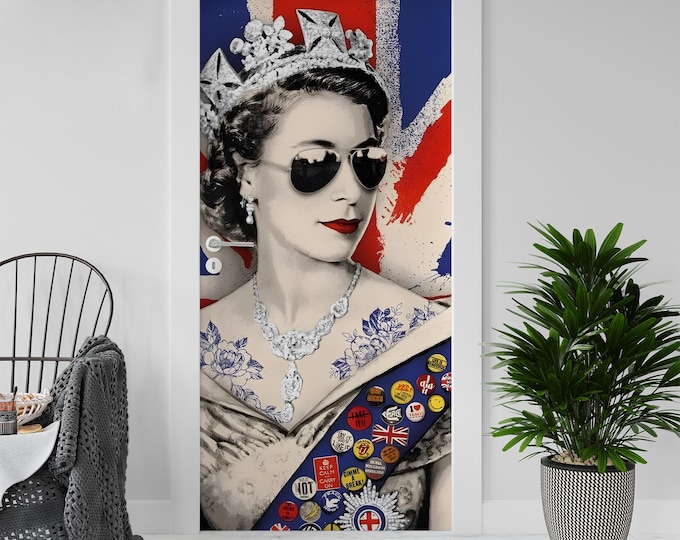 Sticker Decal for Door, Window, Fridge, The Queen Flag Banksy, Peel and Stick PVC