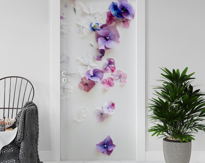 Sticker Decal for Door, Window, Fridge, Purple Flowers decoration, Peel and Stick PVC