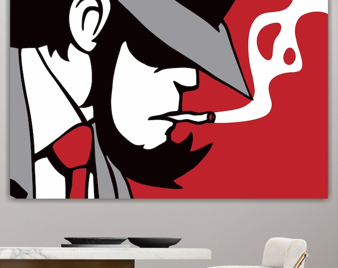 Jigen Lupin Smoking Canvas Print: Comic Art Reproduction Ready to Hang or Rolled Canvas