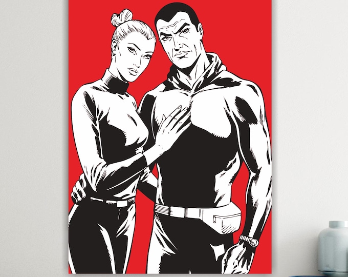 Diabolik & Eva Canvas Print: Italian Comic Art, Ready to Hang or Rolled Canvas