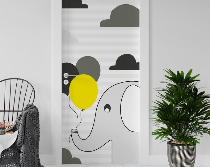 Sticker Decal for Door, Window, Fridge, Little Elephant, Peel and Stick PVC