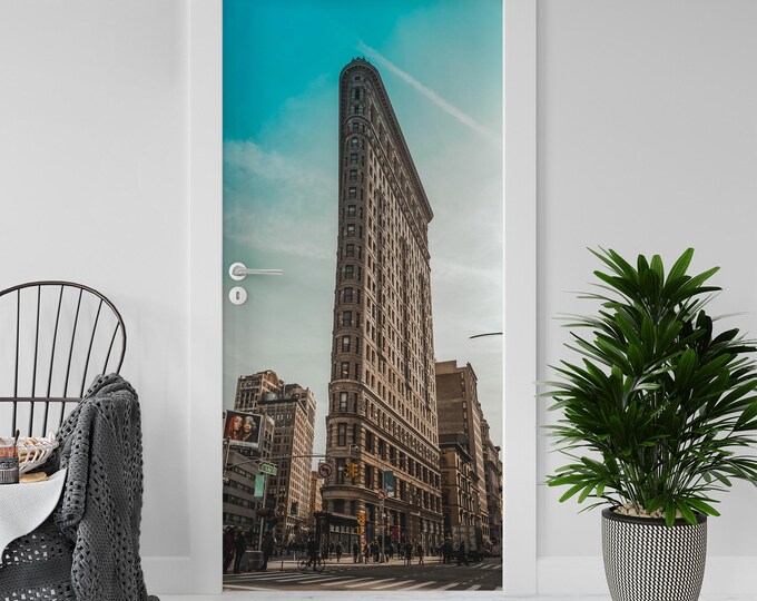 Sticker Decal for Door, Window, Fridge, NY Flat Iron Building, Peel and Stick PVC