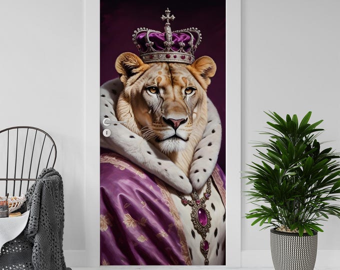 Sticker Decal for Door, Window, Fridge, Queen Lioness, Peel and Stick PVC Self-adhesive Wrap