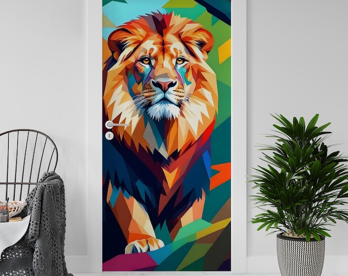 Sticker Decal for Door, Window, Fridge, Lion Pop, Peel and Stick PVC Self-adhesive Wrap